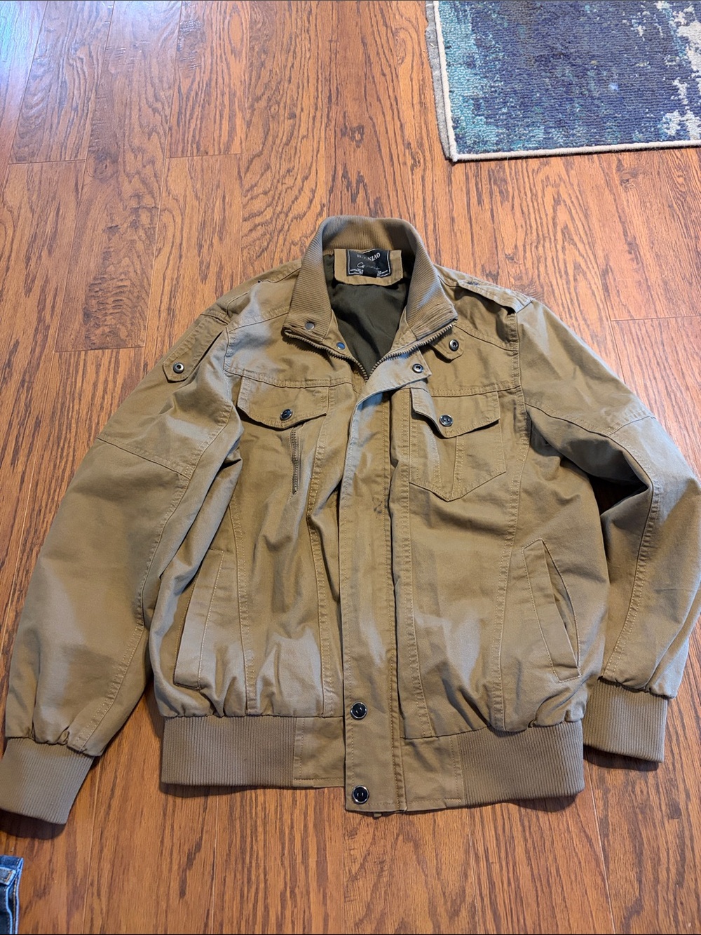 Classic Khaki Bomber Jacket with Utility Pockets